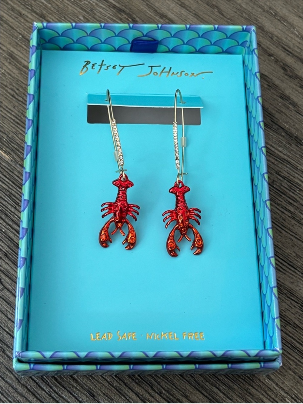 Betsey Johnson Red Lobster Charm Drop Earrings